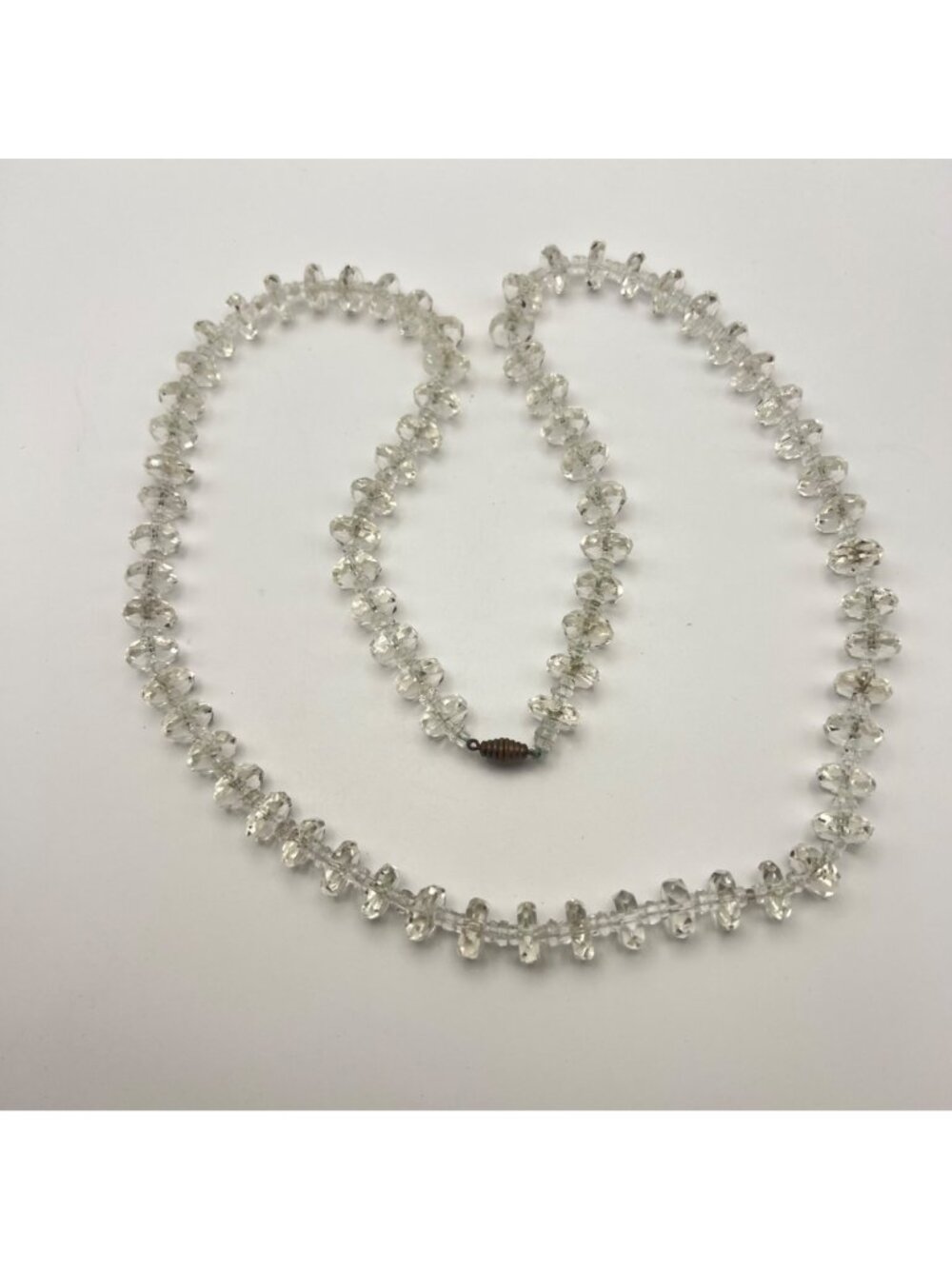 Vintage 30" Faceted Crystal Glass Bead Necklace 12mm Rondelle Barrel Clasp 77g - Picture 5 of 10